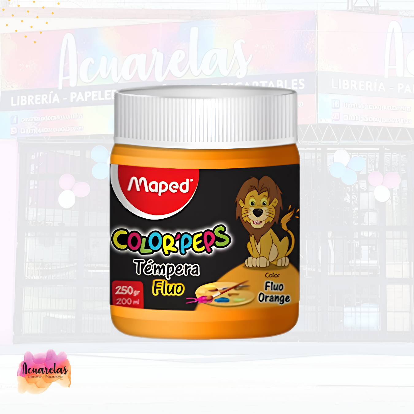 Tempera pote x 250 grs Flúo Colorpeps Maped Naranja